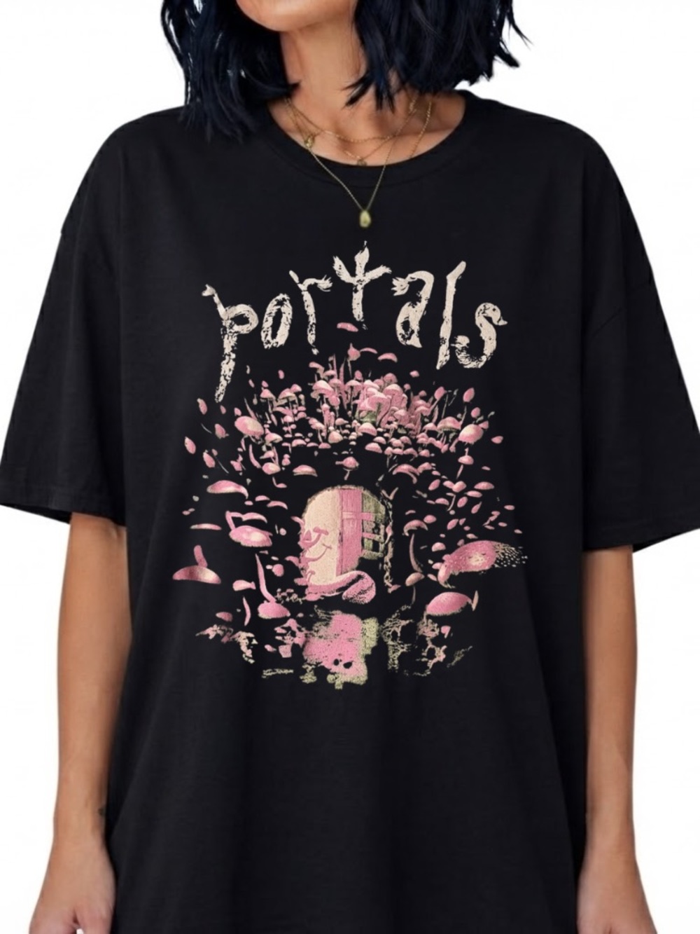 Portals Melanie Martinez Pink Mushrooms Door Fantasy Pop Music Vintage T-Shirt